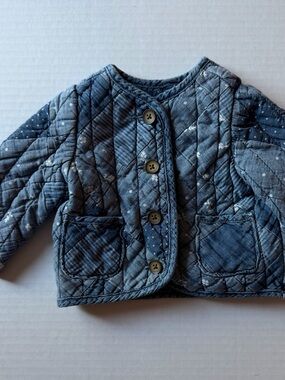 Baby Gap Denim Quilted Patchwork Jacket 0-6M Floral Polka Dot